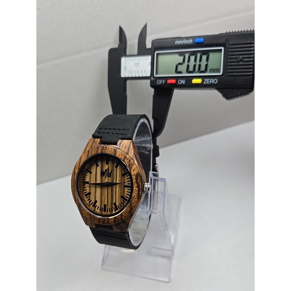 Wild Wooden Quartz Watch Zebrawood Dial Leather Strap Minimalist New Battery - Picture 6 of 10